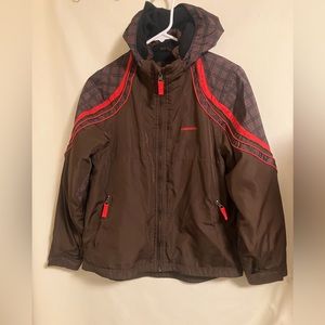 London Fog Girls Brown Plaid Fleece Lined Lightweight Removable Hood Jacket